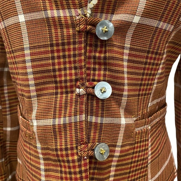 Y2K Plaid Blazer With Lace Trim Collar - Picture 2 of 11